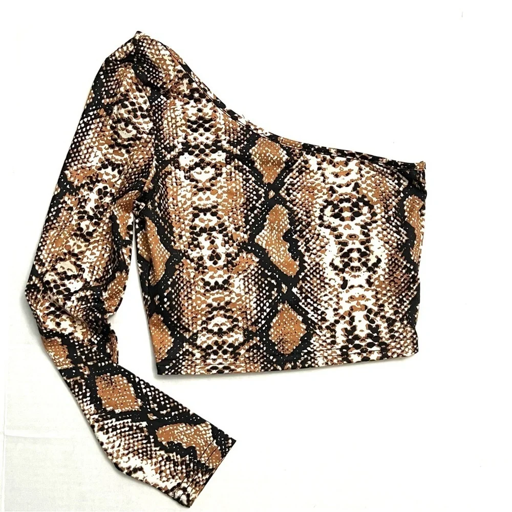 SHEIN Snake Print One-Shoulder Crop Top Shirt Size XS - Picture 2 of 5